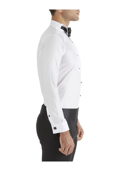 Efor Slim Fit Duble Manşet Önü Piliseli Ata Yaka Beyaz Damatlık Smokin Gömlek Gk 361 Beyaz