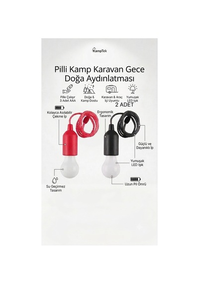 Kamp Karavan Çadır Renkli Pille Çalışan Çek Yak Ampül Işıldak Lamba 1 Adet Çok Renkli