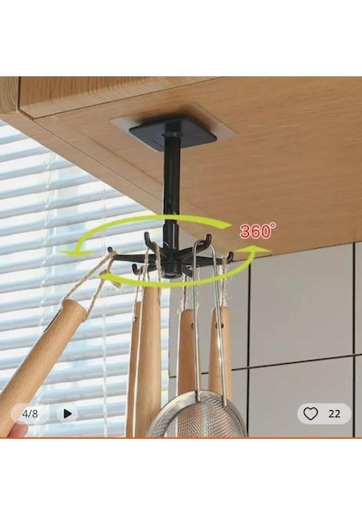 Anushka Home Çok Amaçlı Askı 360 Derece Dönen Mutfak, Banyo, Takı Yapışkanlı Pratik Askı Plastik Siy Diğer