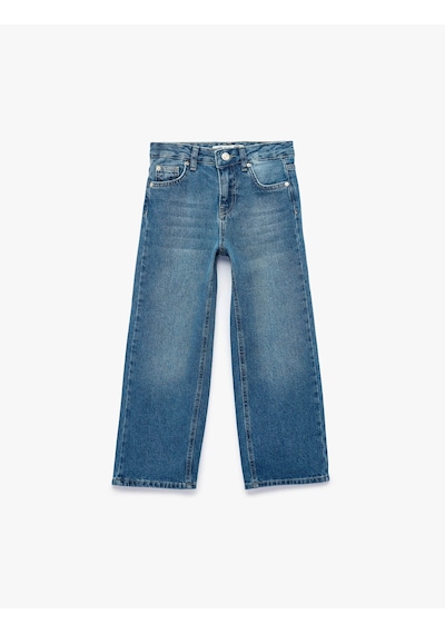 Koton Loose Fit İndigo Kız Çocuk Jean Pantolon 7wkg40034ad