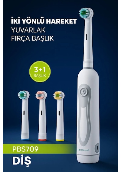 Pbs-709 Pilli Diş Fırçası 3+1 Yedek Başlık Ipx5 Orta Sertlik