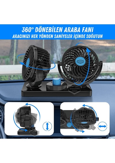 Üniversal Oto Ofis Araç İçi Torpido Üstü Vantilatör Çift Başlıklı Çakmaklık Girişli 2 Kademeli Soğutucu Fan 360 Dönebilen Ultra Sessiz Araç Fanı 12v Mavi 00 Şüscaroto Aksesuar
