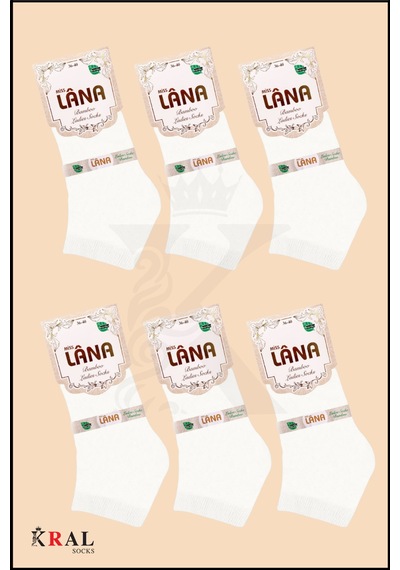 Kral Socks Kadın Bambu Çorap 6 Çift Renkli Hediye Kutulu Patik Kadın Çorap Beyaz