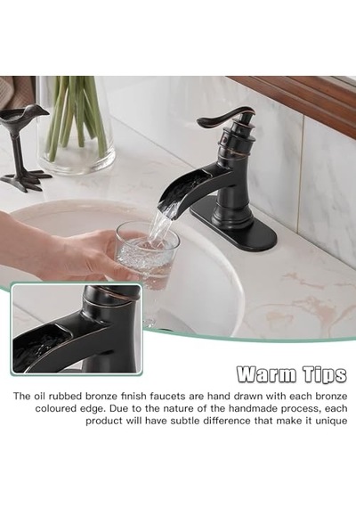 Aquafaucet Şelale Çıkışı, Tek Kollu Lavabo Musluğu, Lavabo Armatürü, Orb Yağı Ovulmuş Bronz, 9233