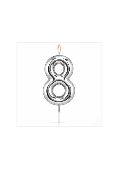 8 Rakam Mum Gümüş - 10 Cm