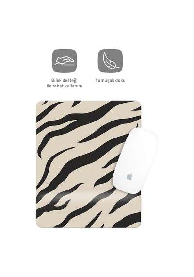 Zebra Desenli Bilek Destekli Dikdörtgen Mouse Pad Mouse Altlığı. Mousepad