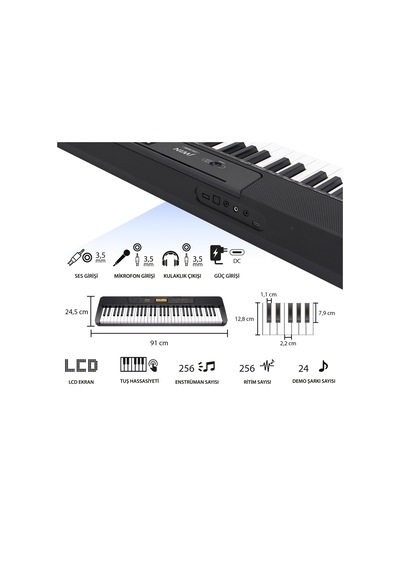 Jwin Jtk-3500 61 Tuş Hassasiyetli 5 Oktav Org Seti - Siyah
