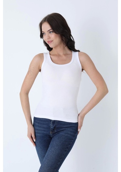 Erdenay Tekstil Fitilli Kalın Askılı Pamuklu Basic Kadın Atlet - Beyaz 3'lü Set Beyaz 3lü
