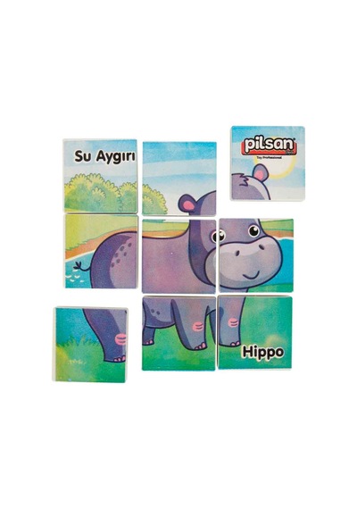 Pilsan Hayvan Serisi 9 Parça Puzzle Set 03-355-gri Su Aygırı