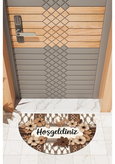 Rugmood Modern Dijital Paspas Hoşgeldiniz Çiçek Desern Kapı Önü Paspası Çok Renkli