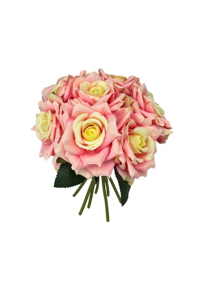 Yapay Çiçek Pembe Koyu Gül 10lu Demet Gelin Çiçeği Buketi Masa Üstü Vazo Çiçeği 25cm