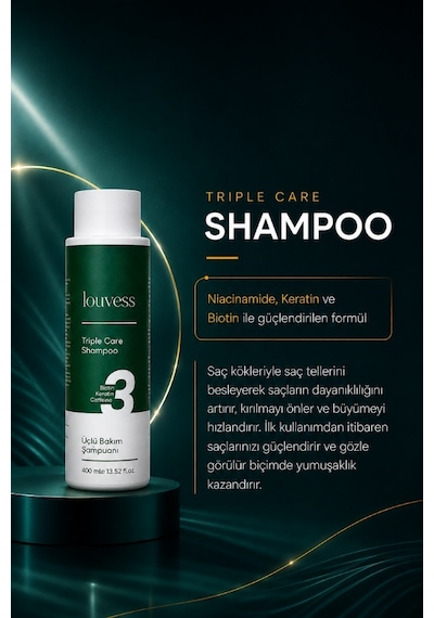 Louvess Biotin Keratin ve Kafein İle Güçlendirilmiş Saç Bakım Şampuanı 400 ML