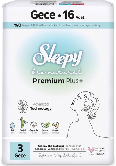 Bio Natural Premium Plus Hijyenik Ped Gece 16 Adet