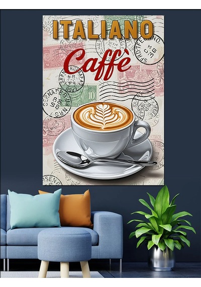 İtalyan Kahve Posteri Tasarım Dekoratif Kanvas - Mdf Ahşap Tablo