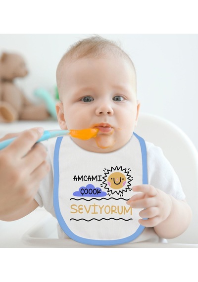 Bk Kids Amcamı Çok Seviyorum Tasarımlı Mavi Bebek Mama Önlüğü Mavi