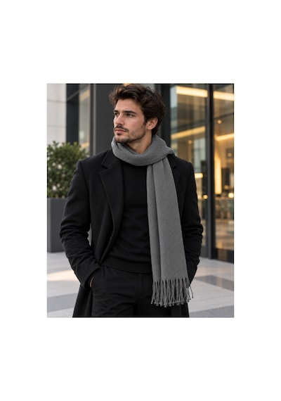 Aydincapqa Unisex Selanik Örgü Görünümlü Triko Atkı Püsküllü Kışlık Boyun Atkısı 165x20 Gri - 944087051 Gri