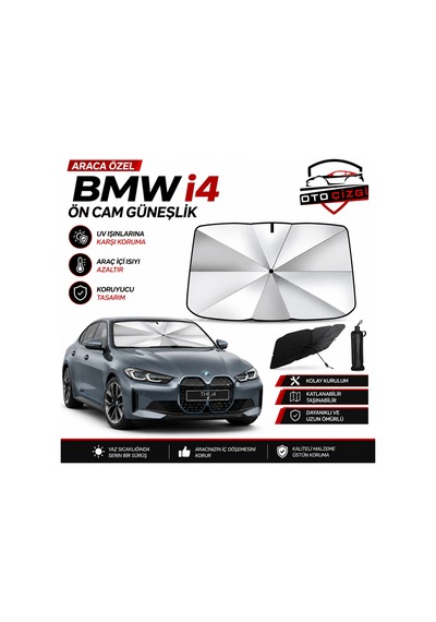 Bmw İ4 Şemsiye Tip Ön Cam Güneşliği Katlanabilir Uv Korumalı Araç Cam Güneşlik