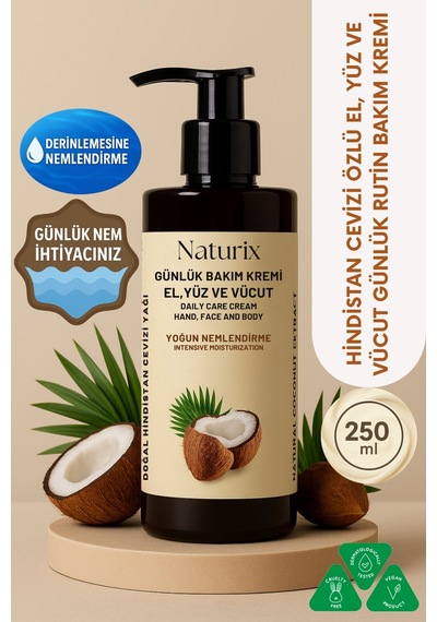 Naturix Hindistan Cevizi Özlü Nemlendirici ve Onarıcı El Yüz ve Vücut Bakım Losyonu 250 ML