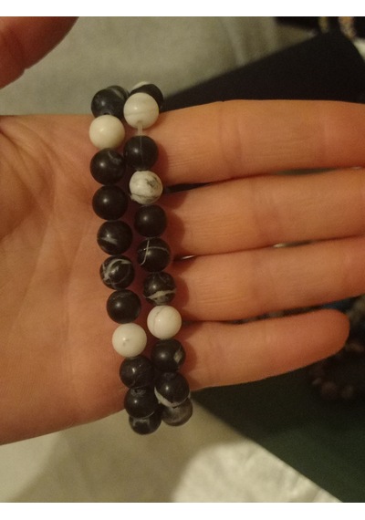 Doğal Taş Bileklik Jasper Siyah Beyaz Panda