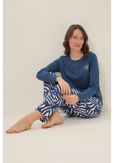 Arnetta Kadın Good Things Are Coming Lacivert Uzun Kol Pijama Takım Ar3765-s-v1 Ar3765-s-v1