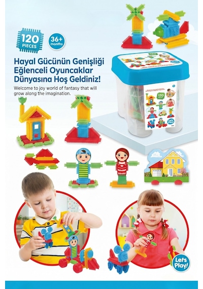 Kaktüs Bloklar 120 Parça Eğitici Zeka Geliştirici Yapı Seti Saklama Kutulu 3+ Yaş