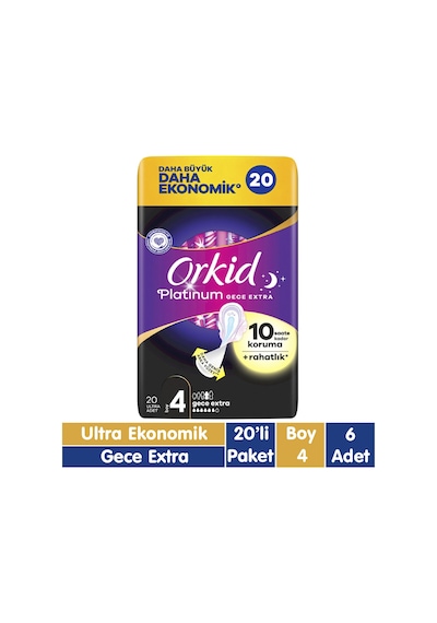 Orkid Platinum Gece Extra Hijyenik Ped 6 x 20'li