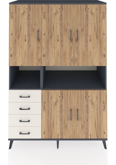 Kronos Dolap 7 Raflı 4 Çekmeceli 5 Kapaklı 132x59x195 Antrasit-çam/aytaşı Atlas Çam/aytası
