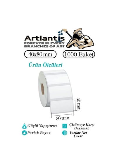 40x80 Mm Barkod Etiketi Yapışkanlı 6 Adet Rulo Etiket Termal Barkot Terazi Etiketi 1000 Li Barkod Yazıcılarına Uyumludur 6 Rulo