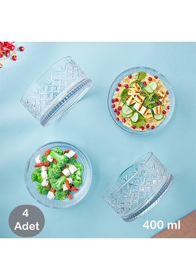 Porsima 4 Lü Kristal Cam Çerezlik Sunumluk Tek Kişilik Salata Kasesi 400 Ml