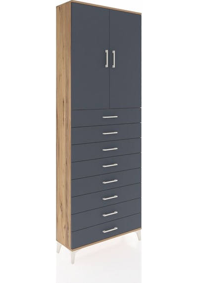 Arges Dolap 3 Raflı 8 Çekmeceli 2 Kapaklı 88x30x243 Çam-antrasit Çam