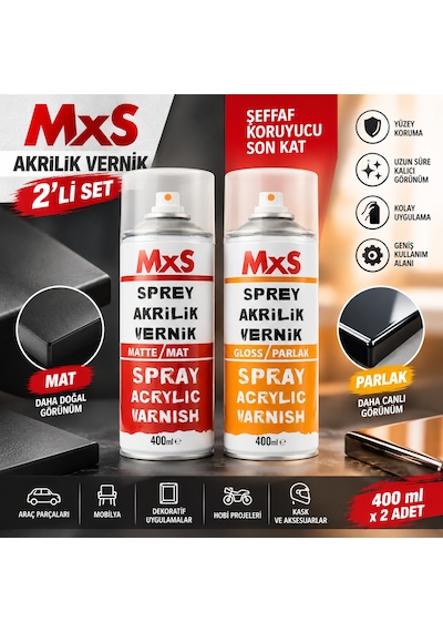 Mxs Akrilik Vernik Sprey Seti 2 Li Parlak Vernik + Mat Vernik 400 Ml