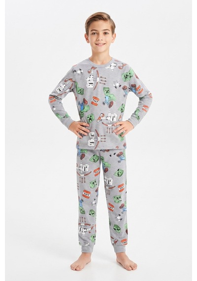 Modanino Erkek Çocuk %100 Pamuk Pijama Takımı 3-13 Yaş 12734ıs Gri