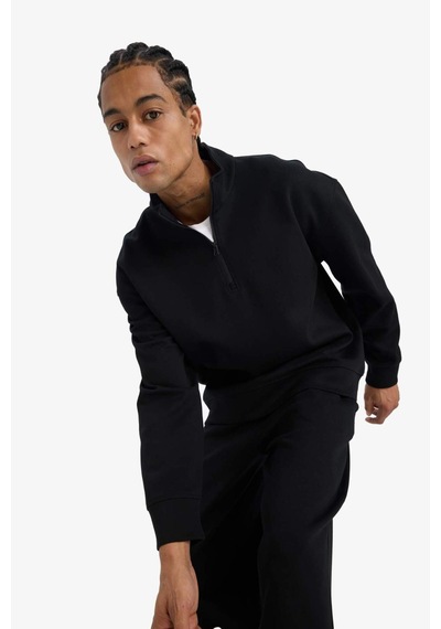 Defacto Boxy Fit Dik Yaka Yarım Fermuarlı Skuba Dalgıç Kumaş Sweatshirt E9363ax25aubk81 Siyah