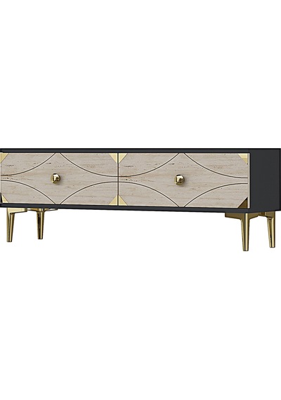 Tsa1297atg Alfa Tv Sehpası Antrasit-traverten-gold 120cm