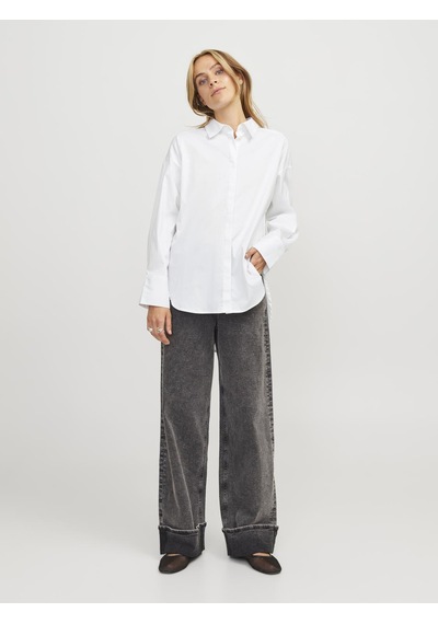 Jack & Jones Kadın Sırt Dekolteli Çizgili Gömlek - Magna Bright White Çok Renkli