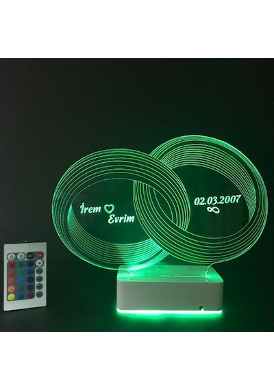 Sevgiliye Özel 3D Alyans Nişan Yüzükleri Masaüstü Led Lamba