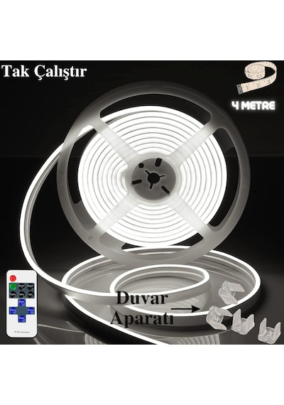 Neon Esnek Şerit Led Tak Çalıştır Kumandalı - Beyaz 4 Metre