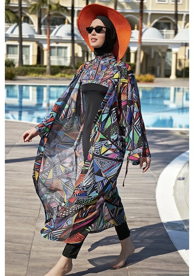 Remsa Mayo Remsa Tesettür Mayo Üzerine Tek Kaftan Kimono Pareo Rp020 Alina Siyah