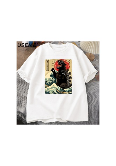 Catzilla Kedi T-shirt Kedi Sahibi Giysileri Komik Harajuku Büyük Boy Tişörtleri Erkek Pamuklu 2897 Beyaz