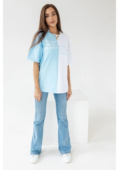Uyguntarz Unisex Forget Live Baskılı Oversize Tshirt Bebe Mavisi