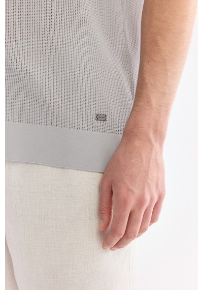 Avva Erkek Gri Polo Yaka Önden Düğmeli Regular Fit Triko T-shirt A61y5017