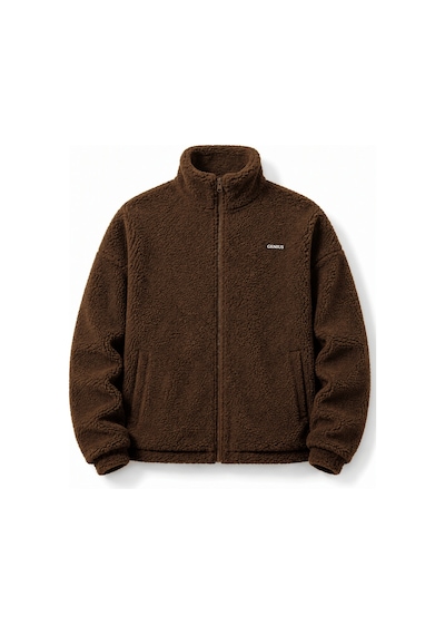 Genius Store Oversize Peluş Erkek İçi Polarlı Tam Fermuarlı Sherpa Sonbahar Kış Kadın Polar Sweatshirt Oversıze-pelus Kahverengi