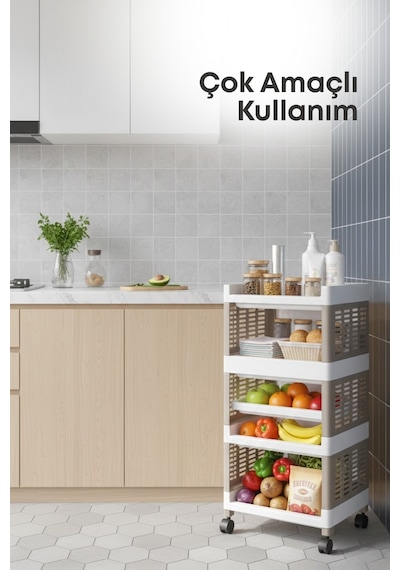 Grimorlife 3 Raflı Banyo Düzenleyici Mutfak Rafı Banyo Dolabı Çok Amaçlı Plastik Mutfak Düzenleyici-bej Bej