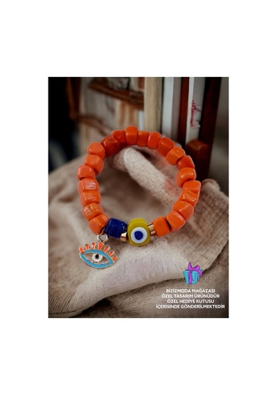 Cam Bodrum Boncuk Charm Nazar Boncuk Bileklik Nazar Boncuklu Bileklik Turuncu 60374350