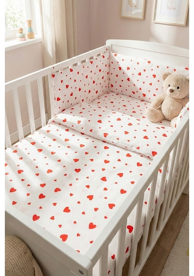 %100 Pamuk Kırmızı Kalpli Poplin Kumaş En: 240 Cm Nevresim, Çarşaf, Yastık Kılıfı, Elbise Ve Çanta