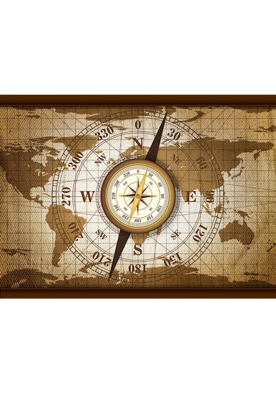 Pusulalı Eskitme Dünya Haritası Duvar Kağıdı (359676499)