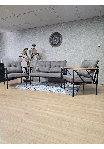 Siyah Boyalı Bahçe - Balkon - Mutfak Çay Seti Takımı Bahçe Koltuk 001