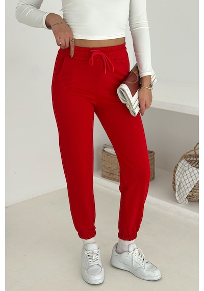 Kadın Bağcıklı Jogger Pantolon & Eşofman Altı Sportif & Enerjik Stil Kırmızı Kadın Bağcıklı Jogger Pantolon & Eşofman Altı Sportif & Enerjik Stil Kırmızı