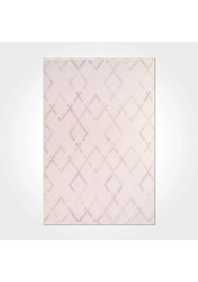 Bespoky Royal Geometrik Modern Salon Halısı Makine Dokuma Krem - Pudra Pembe