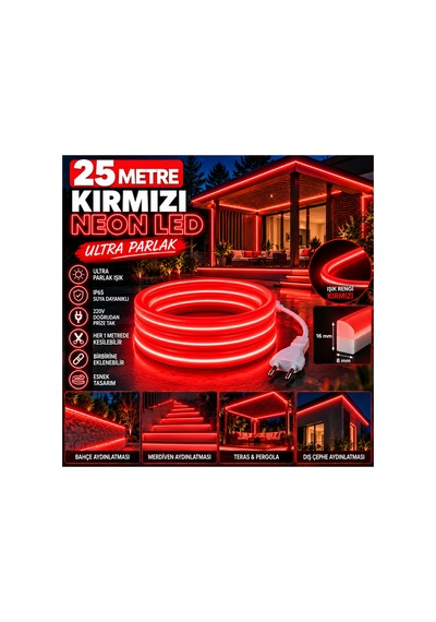 25 Metre 220v Kırmızı Neon Led 8x16 Mm Ultra Parlak Ip65 Suya Dayanıklı Fişli Tak Çalıştır Esnek Şerit Led Bahçe Teras Dış Cephe Aydınlatma Kırmızı - 939562378 Kırmızı 25 Metre 220v Kırmızı Neon Led 8x16 Mm Ultra Parlak Ip65 Suya Dayanıklı Fişli Tak Çalıştır Esnek Şerit Led Bahçe Teras Dış Cephe Aydınlatma Kırmızı - 939562378 Kırmızı